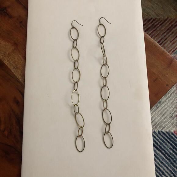 Artisan Handmade Antiqued Brass extra long shoulder dusters Earrings - 8” long - Picture 8 of 8